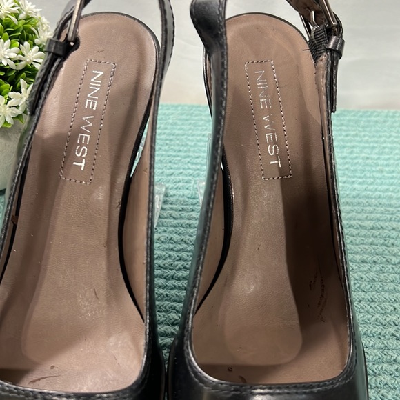 Nine West Black Leather Square Toe Heels, Size 6 M - Picture 2 of 6